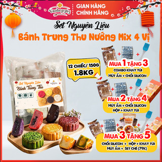 Set nguyên liệu làm bánh Trung Thu Nướng Chay Mix 4 vị, 12c - 150g (Bánh Nướng nhân đậu xanh, matcha, khoai môn, dứa...)