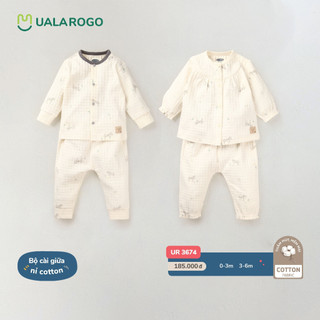 Bộ quần áo sơ sinh Ualarogo 0-9 tháng Cotton nỉ giữ ấm dài tay cúc giữa thấm hút