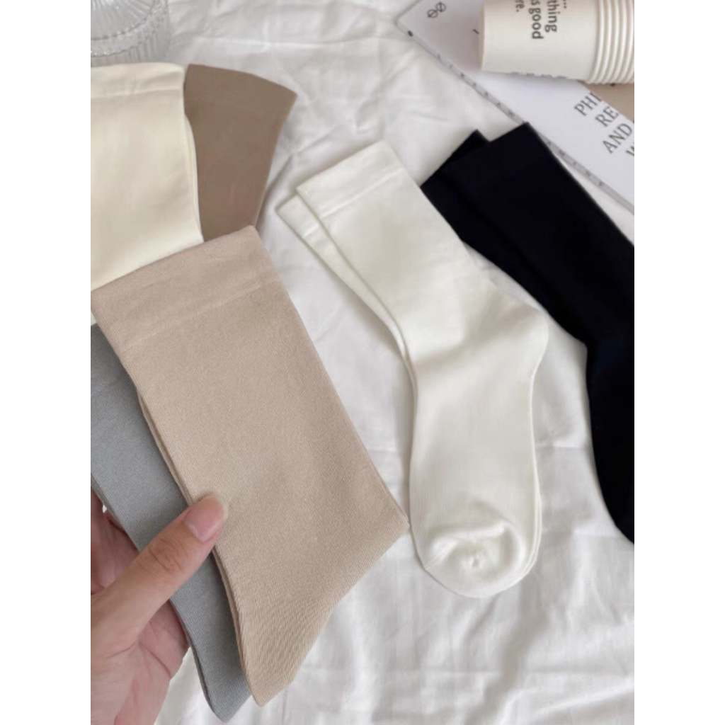 Vớ không xương màu trơn phong cách nữ sinh Nhật Bản Tất trắng cổ cao nữ trơn màu sắc vintage T824