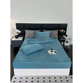 Bộ Ga Gối Nỉ Nhung Trần Bông Thêu Hoa Cúc Gucci Cao Cấp