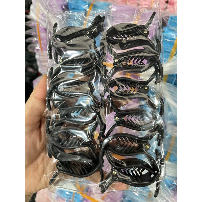 Vỉ 12 Kẹp Càng Cua Màu Pastel Đầu Tròn 5 Răng 3 răng Nhựa Dẻo Không Gãy