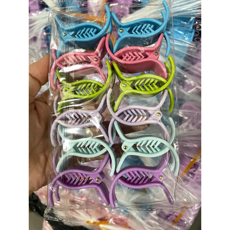 Vỉ 12 Kẹp Càng Cua Màu Pastel Đầu Tròn 5 Răng 3 răng Nhựa Dẻo Không Gãy