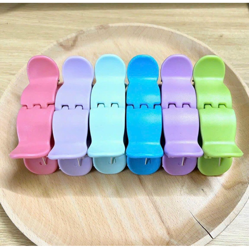 Vỉ 12 Kẹp Càng Cua Màu Pastel Đầu Tròn 5 Răng 3 răng Nhựa Dẻo Không Gãy
