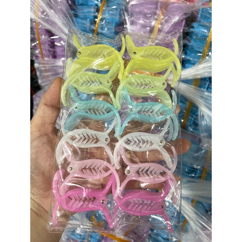 Vỉ 12 Kẹp Càng Cua Màu Pastel Đầu Tròn 5 Răng 3 răng Nhựa Dẻo Không Gãy