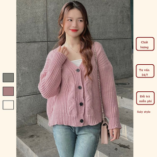 Áo len cadigan saly chất len vặn thừng cúc đen aocadigan4353_p0k19/aolen8001_p11k9