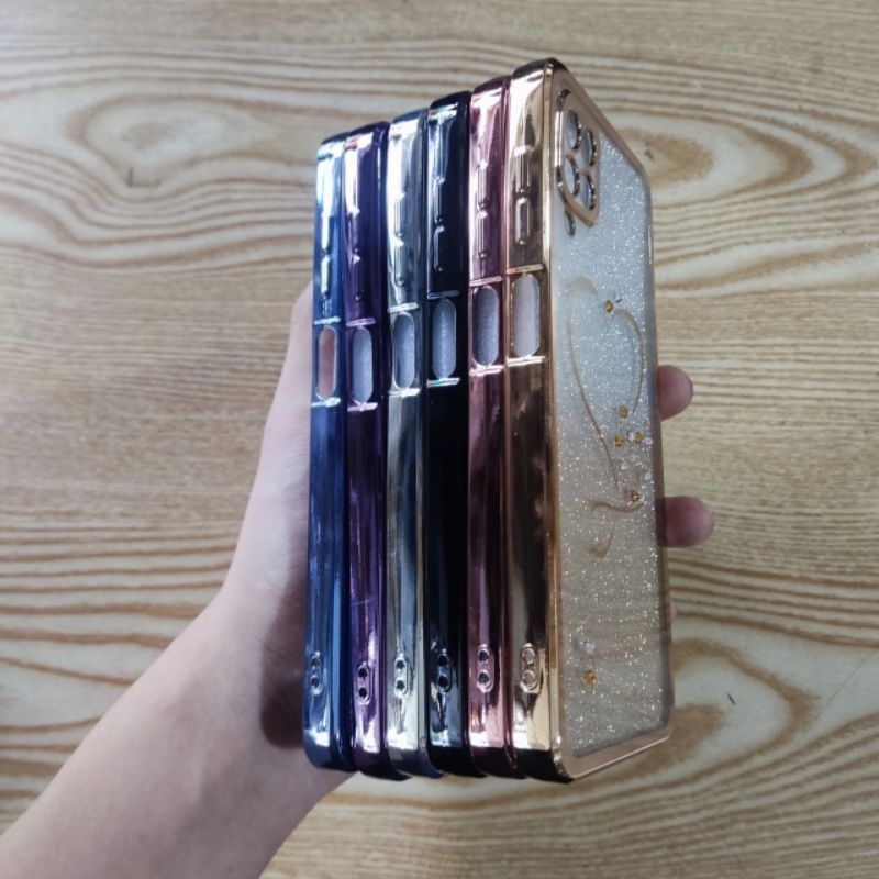 Ốp lưng Samsung A12 dẻo màu lưng Kim tuyến hình trái tim có bảo vệ camera