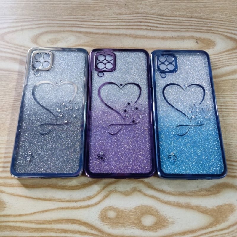 Ốp lưng Samsung A12 dẻo màu lưng Kim tuyến hình trái tim có bảo vệ camera