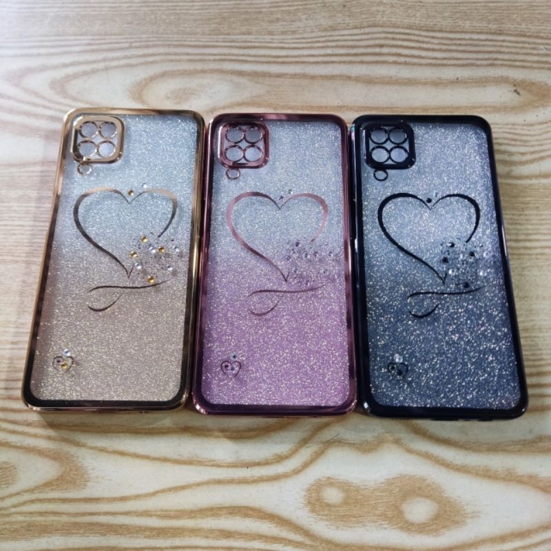 Ốp lưng Samsung A12 dẻo màu lưng Kim tuyến hình trái tim có bảo vệ camera