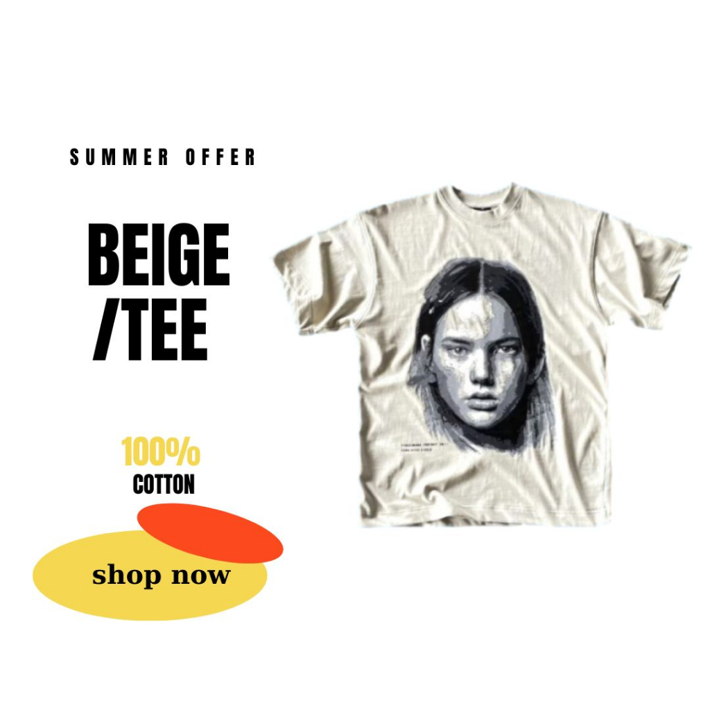 Stressmama- Áo Thun Portrait No.1 T-shirt Beige - chất Liệu 100% Cotton, in lụa thủ công Local Brand