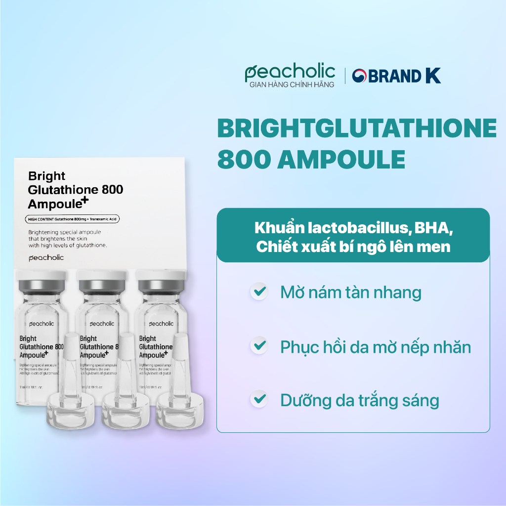 Tế bào gốc dưỡng trắng da Peacholic Bright Glutathione 800 ppm Ampoule
