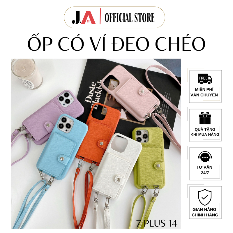 Ốp Lưng Bao Da Có Dây Đeo Chéo Kèm Ví Đựng Thẻ Sang Trọng Cho iPhone Từ 7 Plus tới iPhone 14 (J.A Of