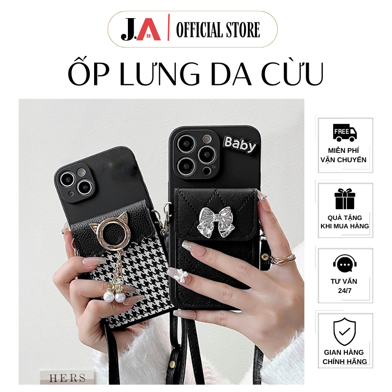 (NEW) Ốp Lưng Da Cừu Có Dây Đeo kèm Ngăn Đựng Thẻ Cho iPhone 6 Plus tới 14 Promax (J.A Official Stor