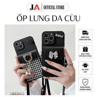 (NEW) Ốp Lưng Da Cừu Có Dây Đeo kèm Ngăn Đựng Thẻ Cho iPhone 6 Plus tới 14 Promax (J.A Official Store)