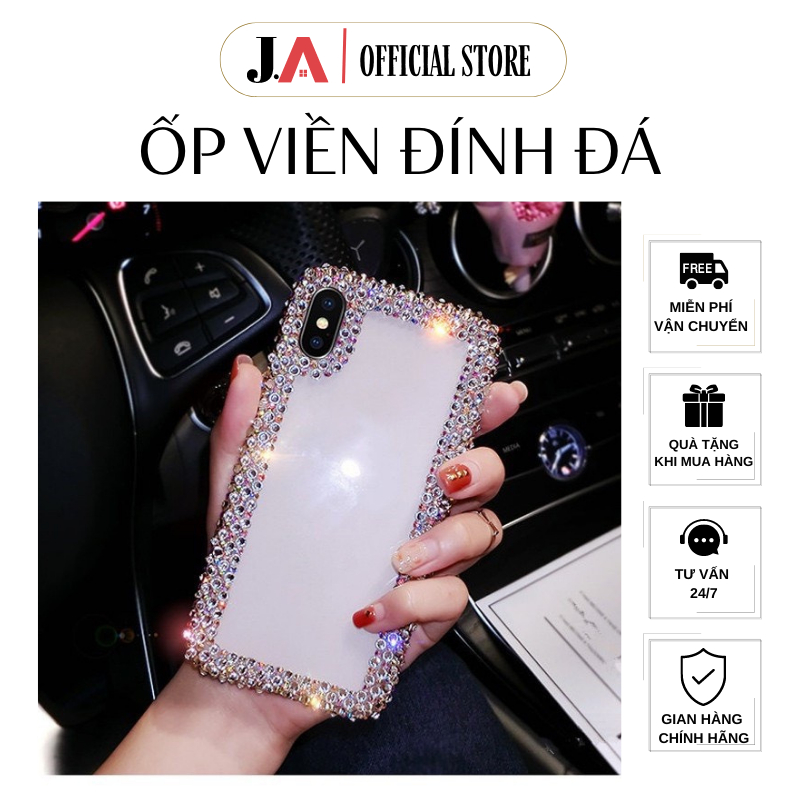 Ốp Lưng Đính Đá VIỀN 3D Trong Suốt Cho iP 7plus tới 14 Promax (J.A Official Store)