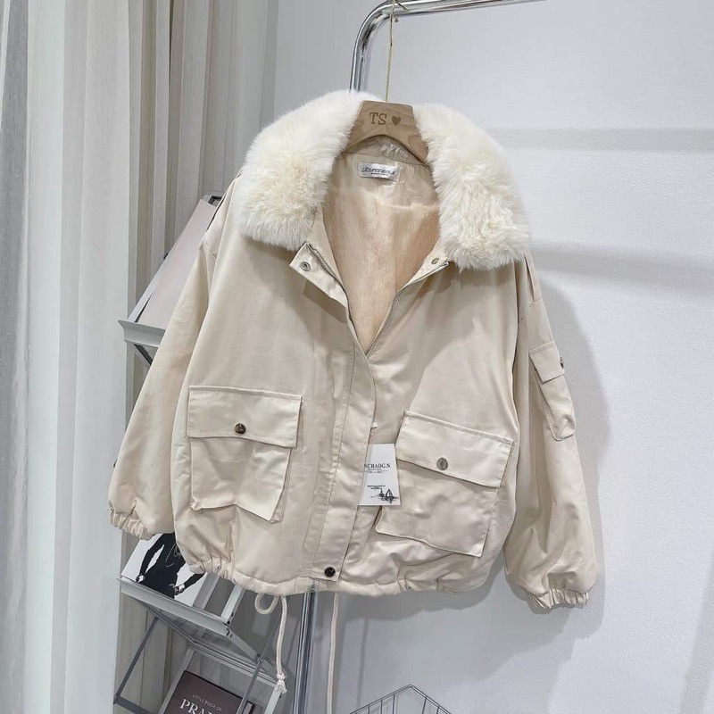 Áo khoác phao mũ lông nắp túi dày dặn hàng loại đẹp chất kaki trong lót lông-LOVITO FASHION