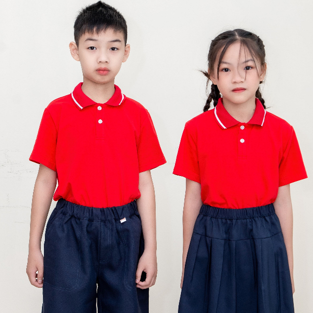 Áo polo FMF đồng phục tiểu học nam nữ đỏ ngắn tay chất liệu thoáng mát thấm hút mồ hôi