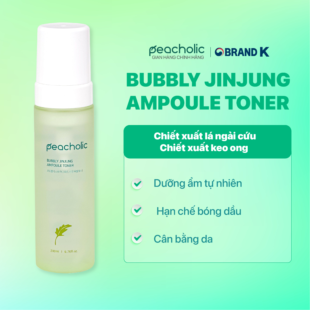 Nước cân bằng da chiết xuất keo ong và ngải cứu Peacholic Bubbly Jinjung Ampoule Toner 200ml