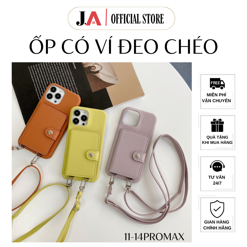 Ốp Lưng Điện Thoại Có Dây Đeo Chéo Kèm Ví Đựng Thẻ Sang Trọng Cho iPhone 11 tới 14 Promax (J.A Offic