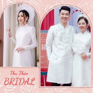 Áo dài cưới cô dâu, áo dài trắng cô dâu chú rể diện lễ ăn hỏi , lễ cưới ,chất tapta cao cấp