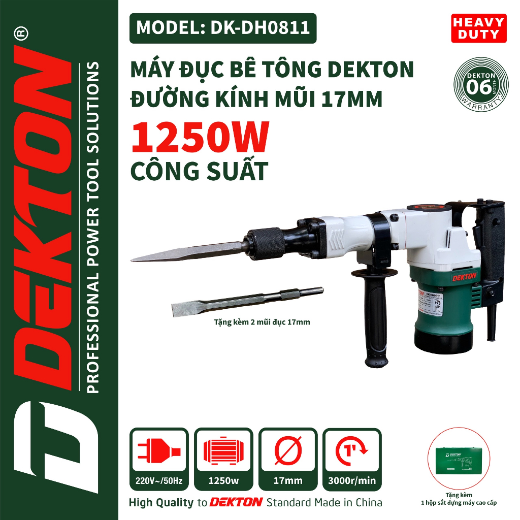 Máy Đục Bê Tông Dekton 1250W / DK-DH0811 / Sử Dụng Mủi Đục 17ly Thông Dụng