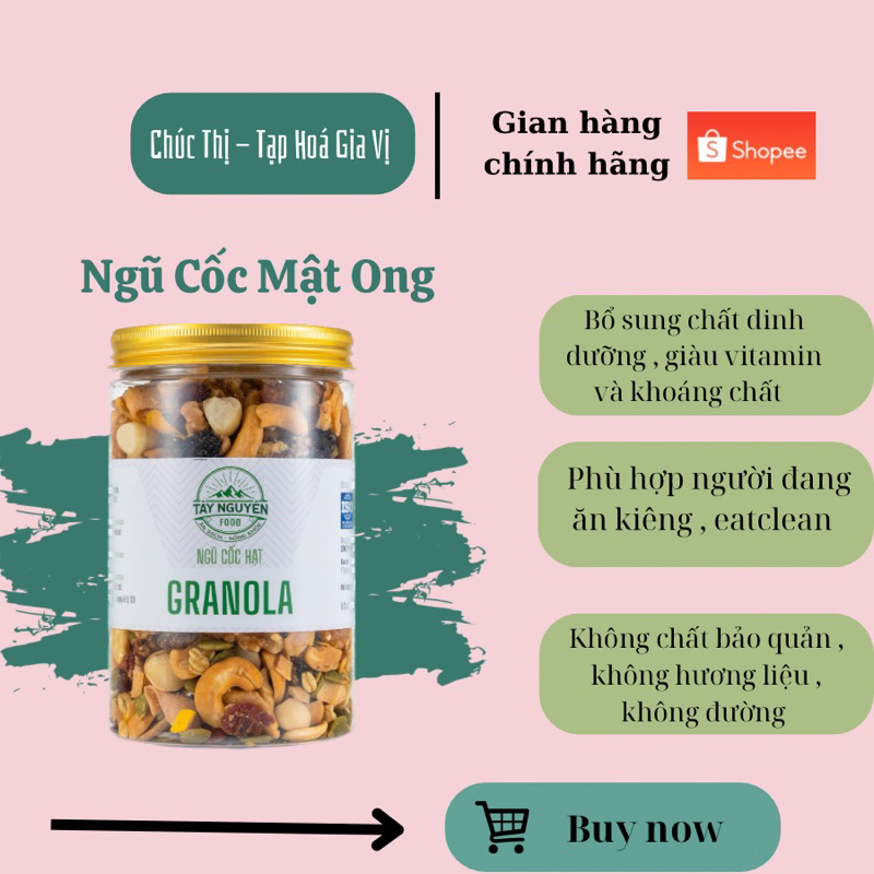 Ngũ Cốc Granola 500gr - Ăn Kiêng 100% Mật Ong - Tây Nguyên Food