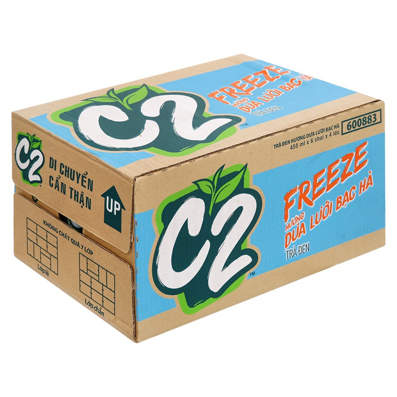 Thùng 24 chai C2 FREEZE trà đen vị dưa lưới bạc hà 455ml/chai
