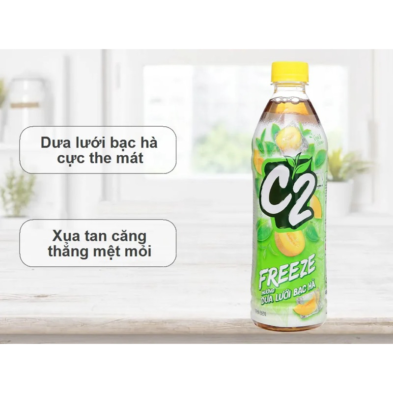 Thùng 24 chai C2 FREEZE trà đen vị dưa lưới bạc hà 455ml/chai