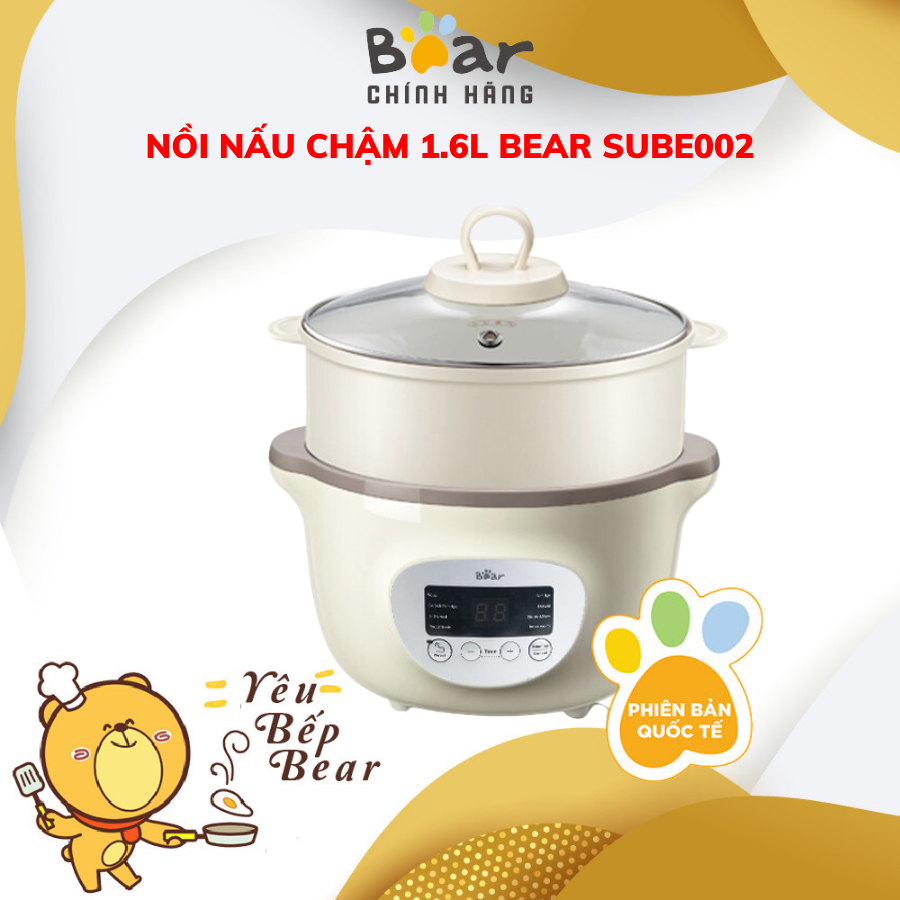 Nồi nấu cháo chậm cho bé Bear 1.6L SUBE002 bản quốc tế, nồi hầm cháo cho bé ăn dặm, ninh, hầm, ủ cháo, BH 18 THÁNG