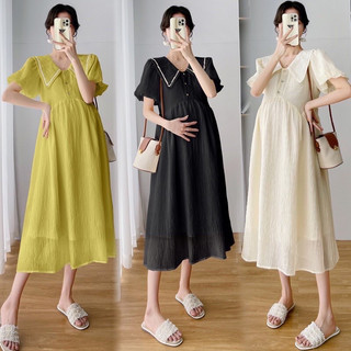 Váy bầu đầm bầu cộc tay 3 cúc cổ bèo siêu xinh M07