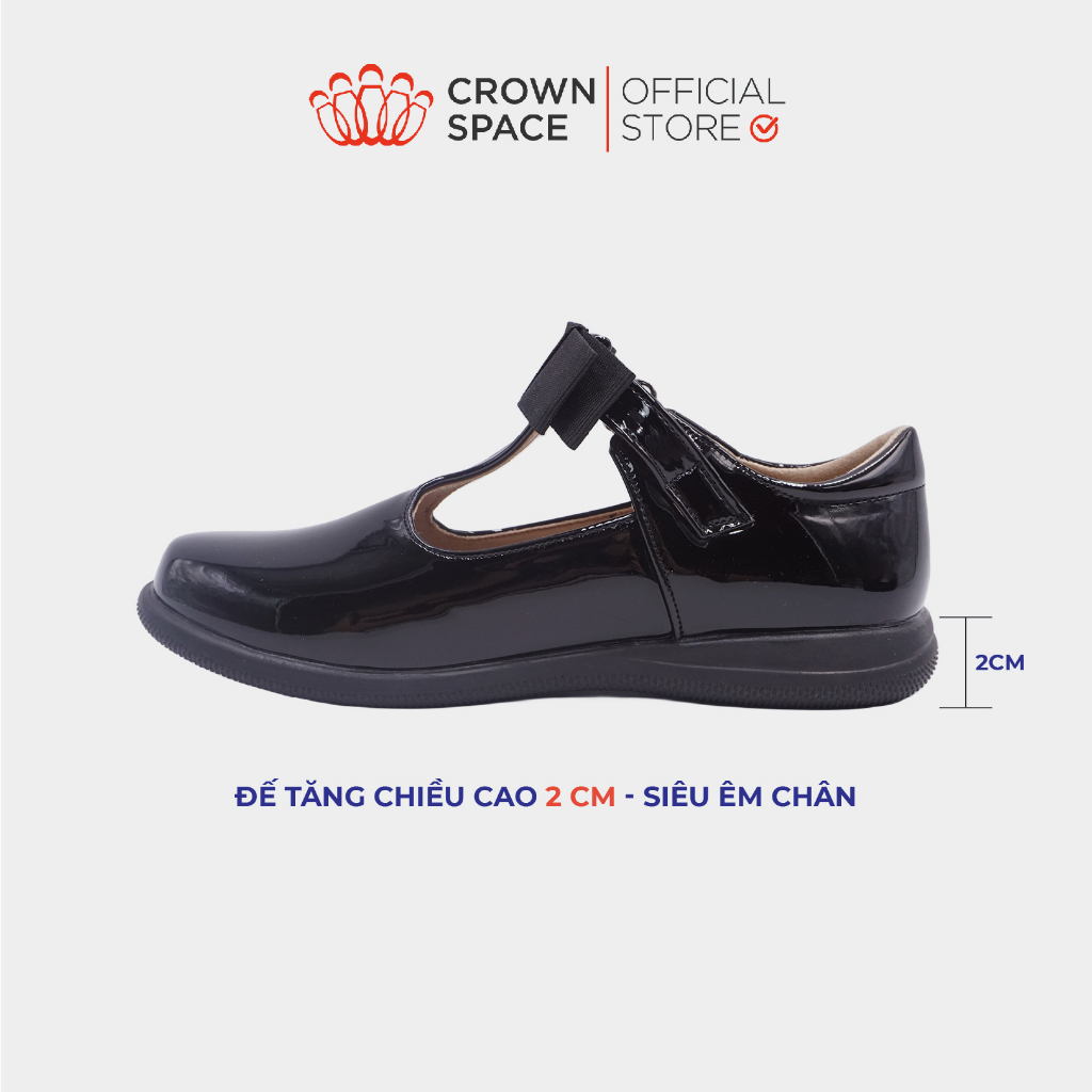 Giày School Shoes Dáng Clarks Bé Gái Crown Space CRUK3076 Giày Bệt Đen Cho Bé Đi Học Chất Liệu Da Bóng Cao Cấp Premium