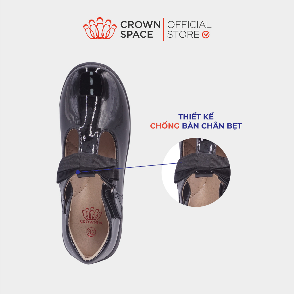 Giày School Shoes Dáng Clarks Bé Gái Crown Space CRUK3076 Giày Bệt Đen Cho Bé Đi Học Chất Liệu Da Bóng Cao Cấp Premium