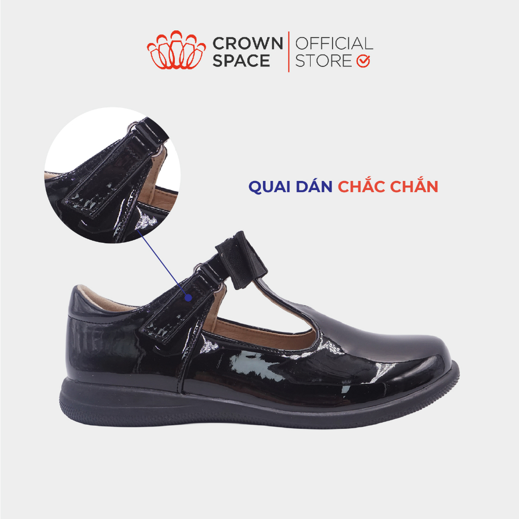 Giày School Shoes Dáng Clarks Bé Gái Crown Space CRUK3076 Giày Bệt Đen Cho Bé Đi Học Chất Liệu Da Bóng Cao Cấp Premium
