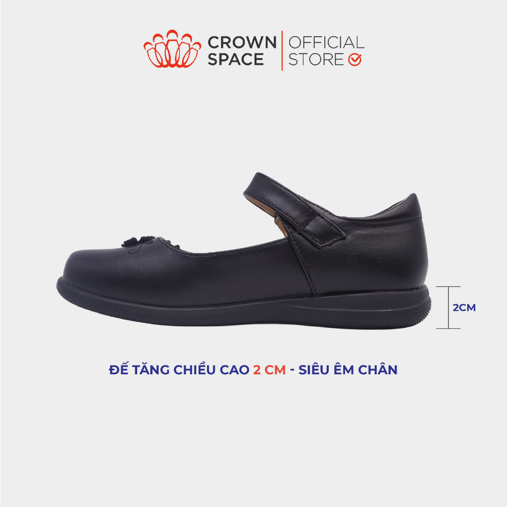 Giày Đi Học Bé Gái Da Lì Cao Cấp CRUK3077 Crown Space Giày Búp Bê Quai Dán Họa Tiết Hoa Nhí Phiên Bản 2023 Size 30-38