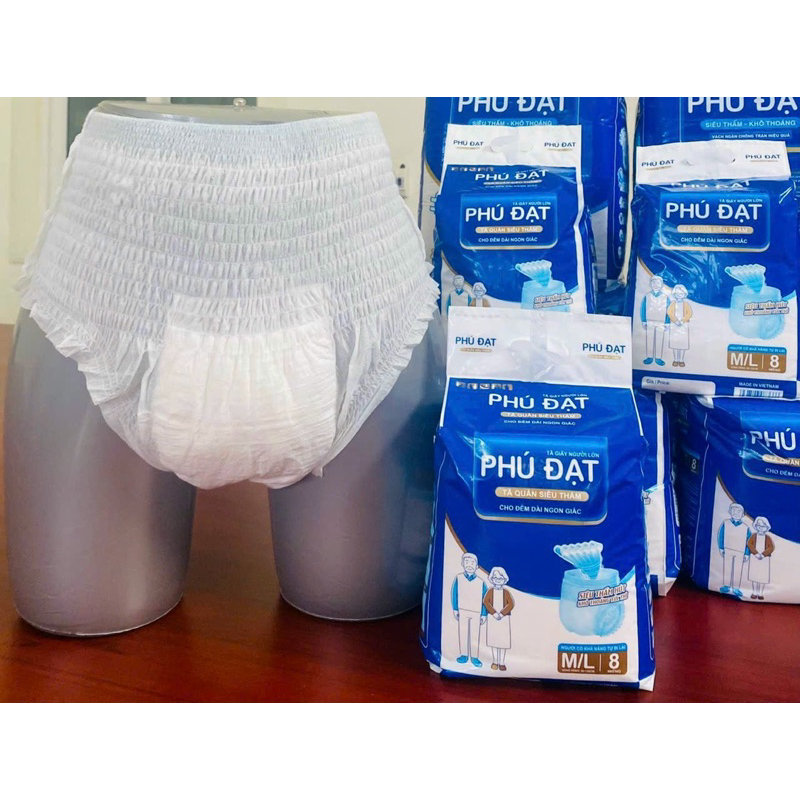 Tã già quần Phú Đạt ML 8 miếng, bông y tế, siêu thấm hút chống hăm