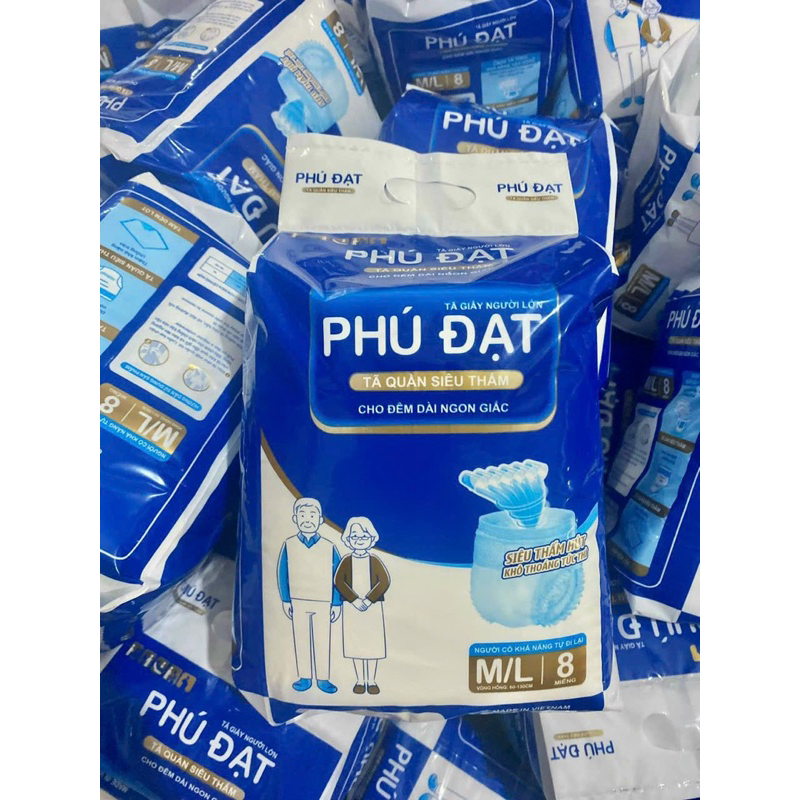 Tã già quần Phú Đạt ML 8 miếng, bông y tế, siêu thấm hút chống hăm