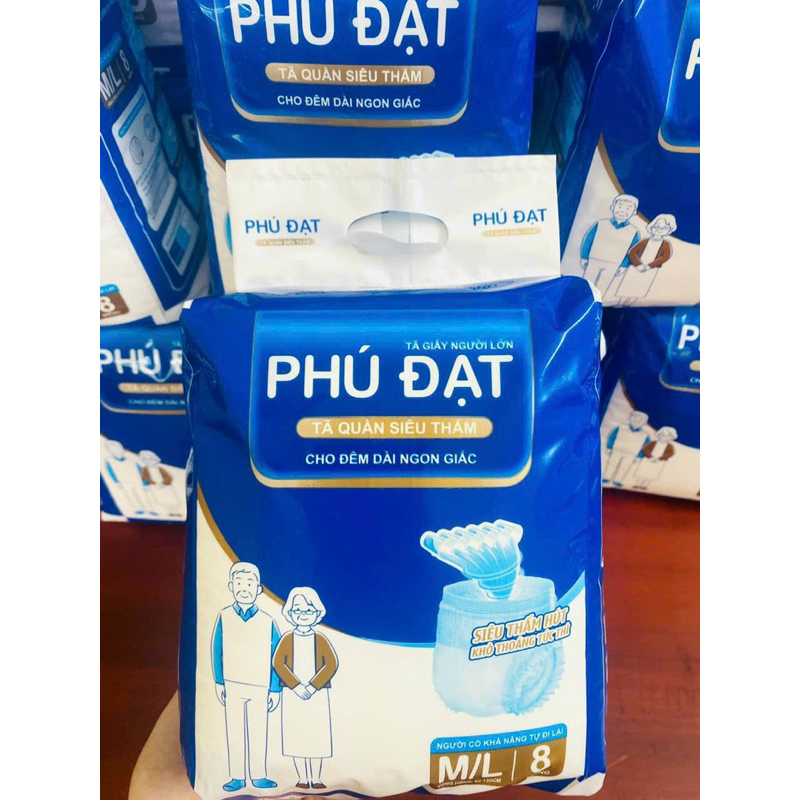 Tã già quần Phú Đạt ML 8 miếng, bông y tế, siêu thấm hút chống hăm