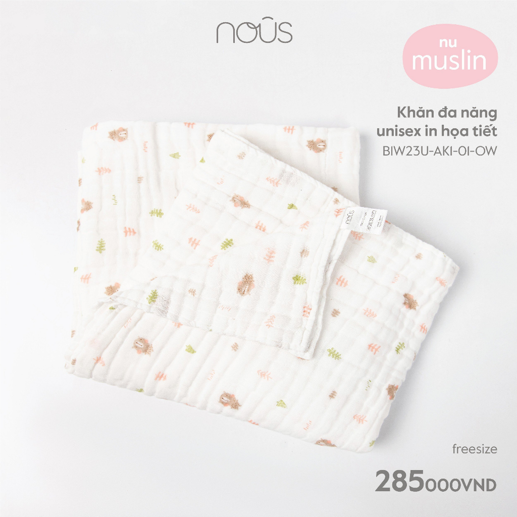 Khăn đa năng NOUS Muslin 6 lớp siêu mềm mịn nhiều họa tiết Hàng Chính Hãng