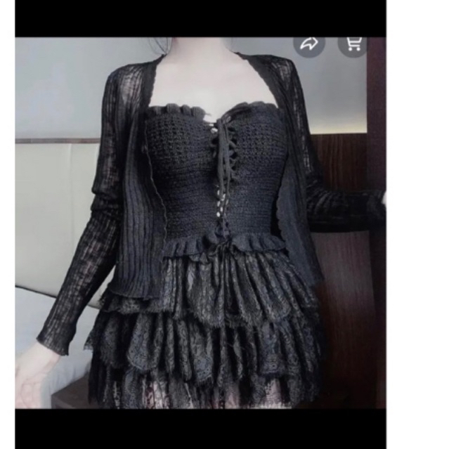 Set Ren 3 món áo quây ren chân váy ren