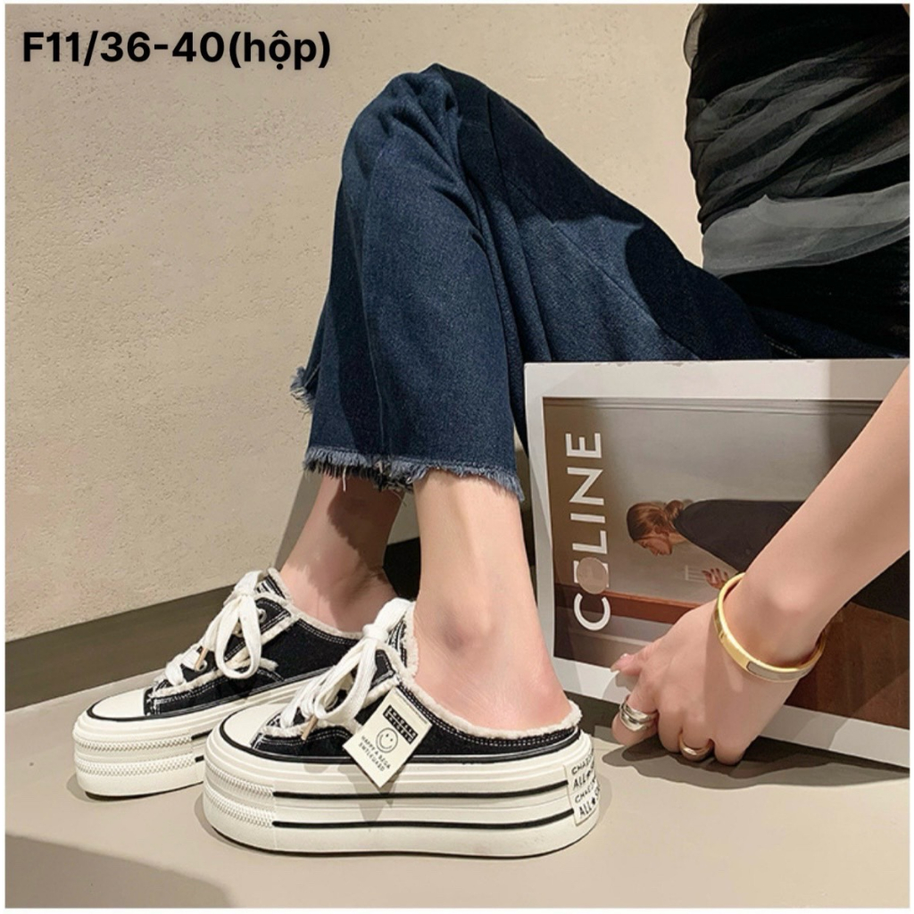 Giày đạp gót nữ kiểu rách cá tính đế 4p