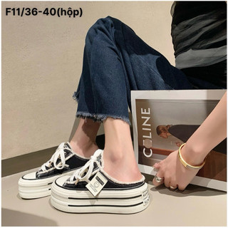 Giày đạp gót nữ kiểu rách cá tính đế 4p
