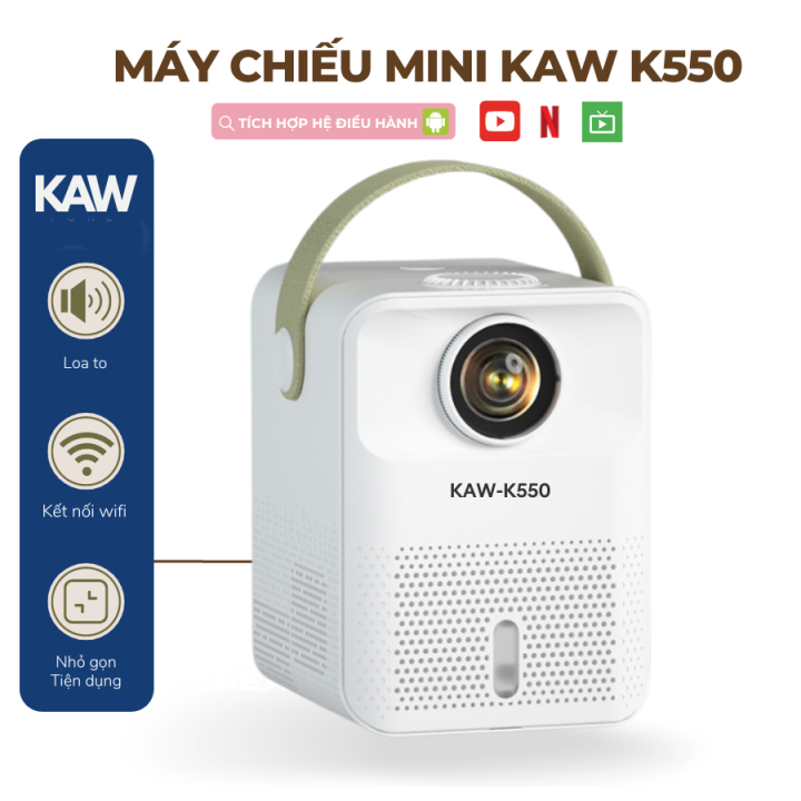 Máy Chiếu Nào Tốt Hiện Nay, Máy Chiếu Mini KAW K550 Chính Hãng, Hệ Điều Hành Android, Bảo Hành 12 Tháng