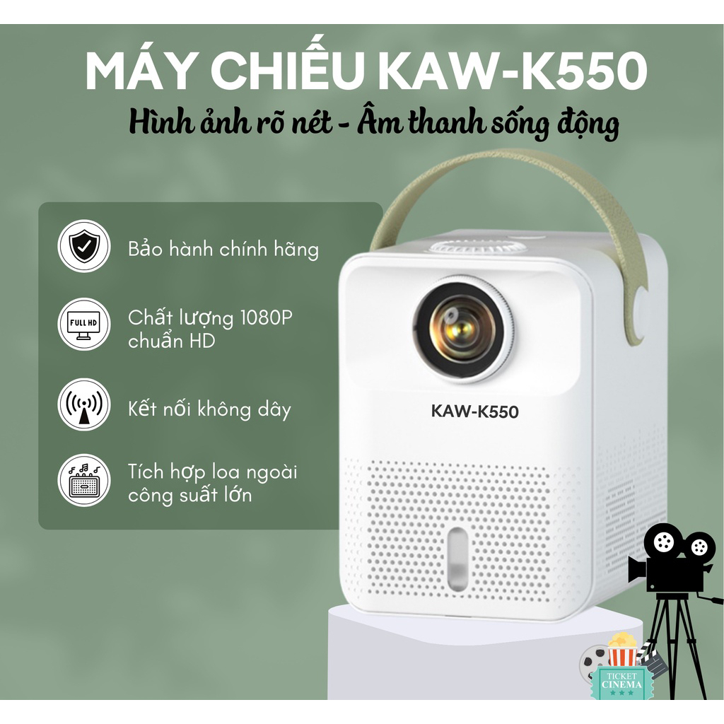 Máy Chiếu Nào Tốt Hiện Nay, Máy Chiếu Mini KAW K550 Chính Hãng, Hệ Điều Hành Android, Bảo Hành 12 Tháng