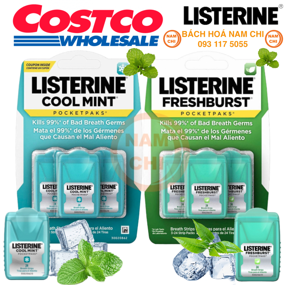 [VỈ 3 CÁI] MIẾNG NGẬM Thơm Miệng LISTERINE Pocketpaks 72 Tiras - Hàng Mỹ