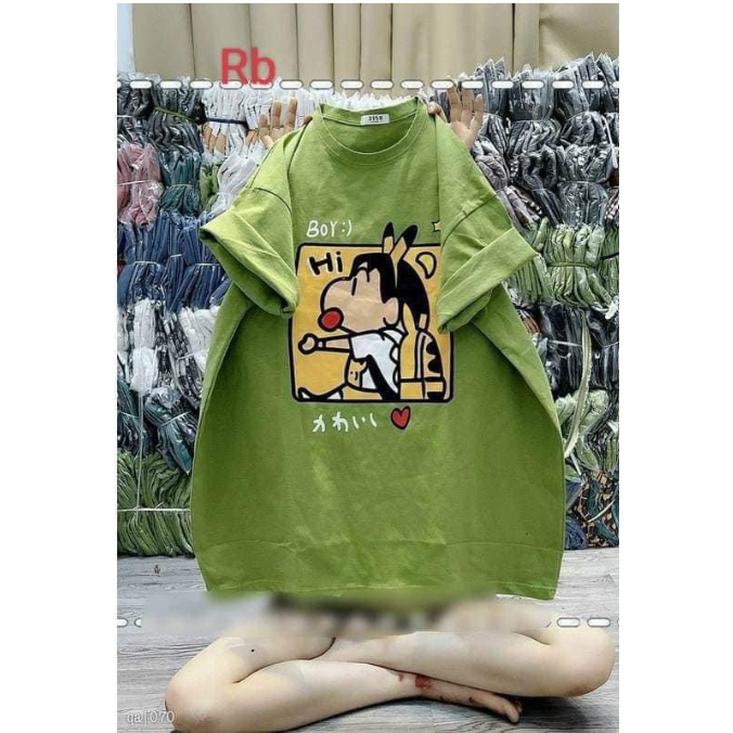 Áo thun tay lỡ, Áo phông Shin boy chất cotton su form rộng túi zip