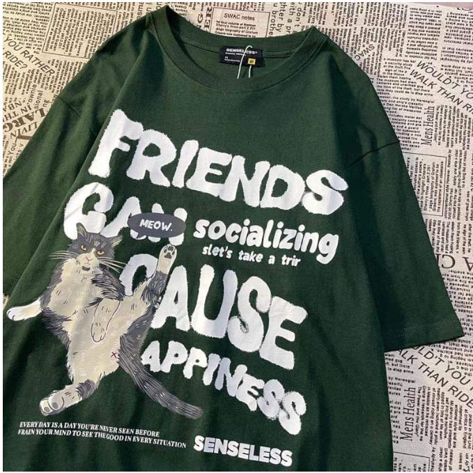 Áo thun tay lỡ, Áo phông Friend chất cotton su form rộng túi zip