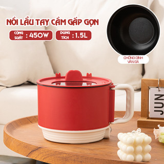 Nồi cơm điện đa năng có nồi nấu mì cầm gấp nhẹ nồi điện mini đa chức năng 450w 1.5l nấu lẩu tiện lợi