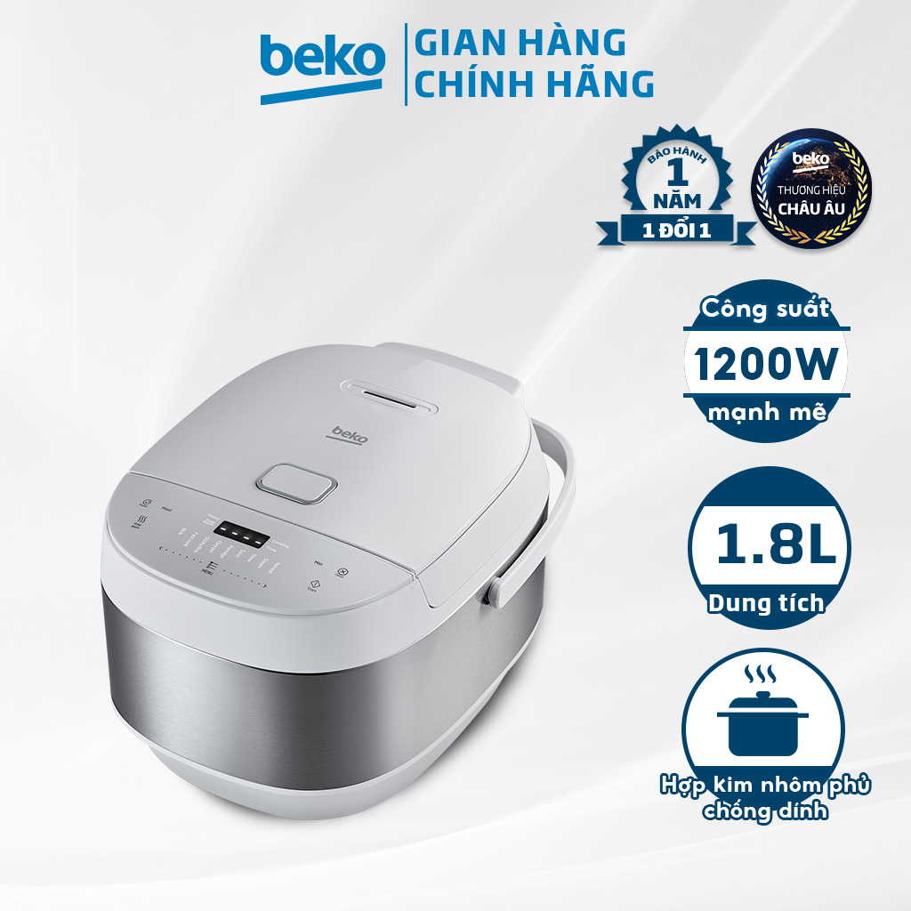 Nồi Cơm Điện Tử Chống Dính BEKO 9 Chương Trình Nấu Đa Dạng, Giữ Ấm Đến 24H, Dung Tích 1.8L - RCM50823W