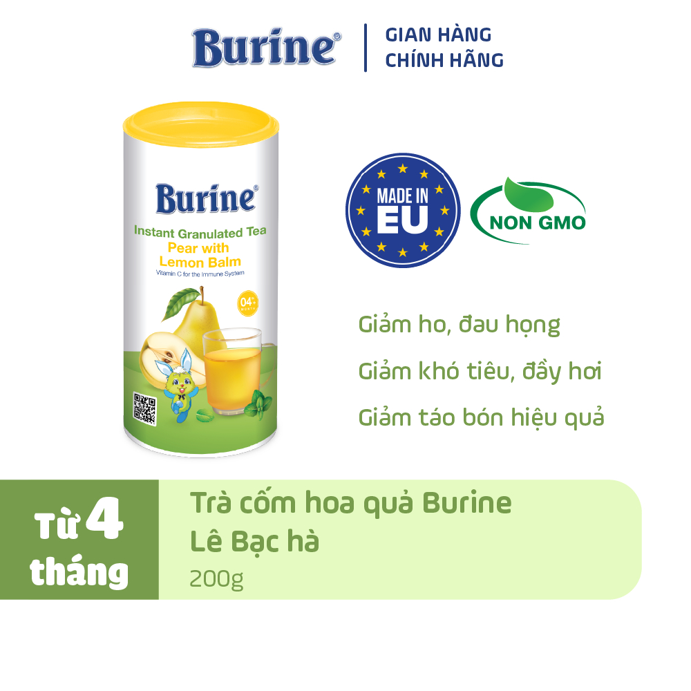 Trà cốm hoa quả Burine - Vị Lê Bạc Hà giúp giảm ho, hỗ trợ tiêu hoá khoẻ mạnh (Dành cho trẻ từ 4 tháng tuổi)