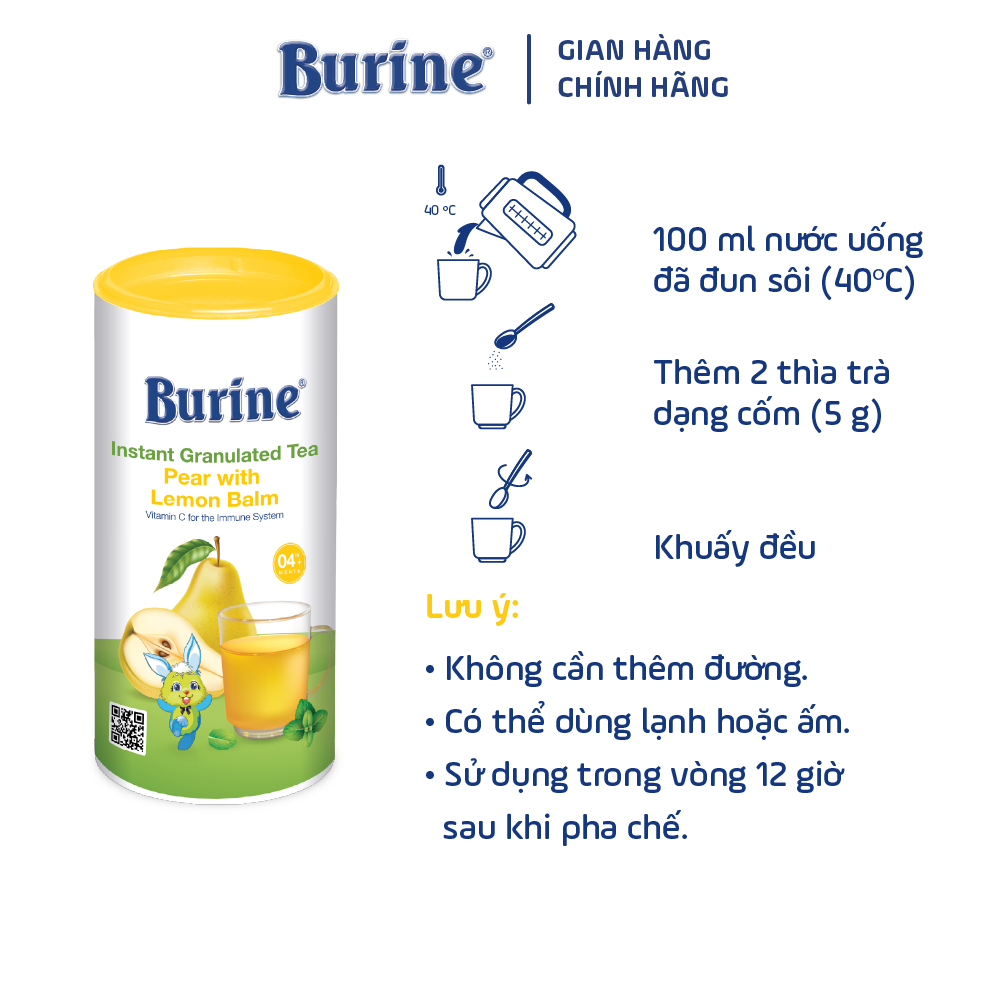 Trà cốm hoa quả Burine - Vị Lê Bạc Hà giúp giảm ho, hỗ trợ tiêu hoá khoẻ mạnh (Dành cho trẻ từ 4 tháng tuổi)