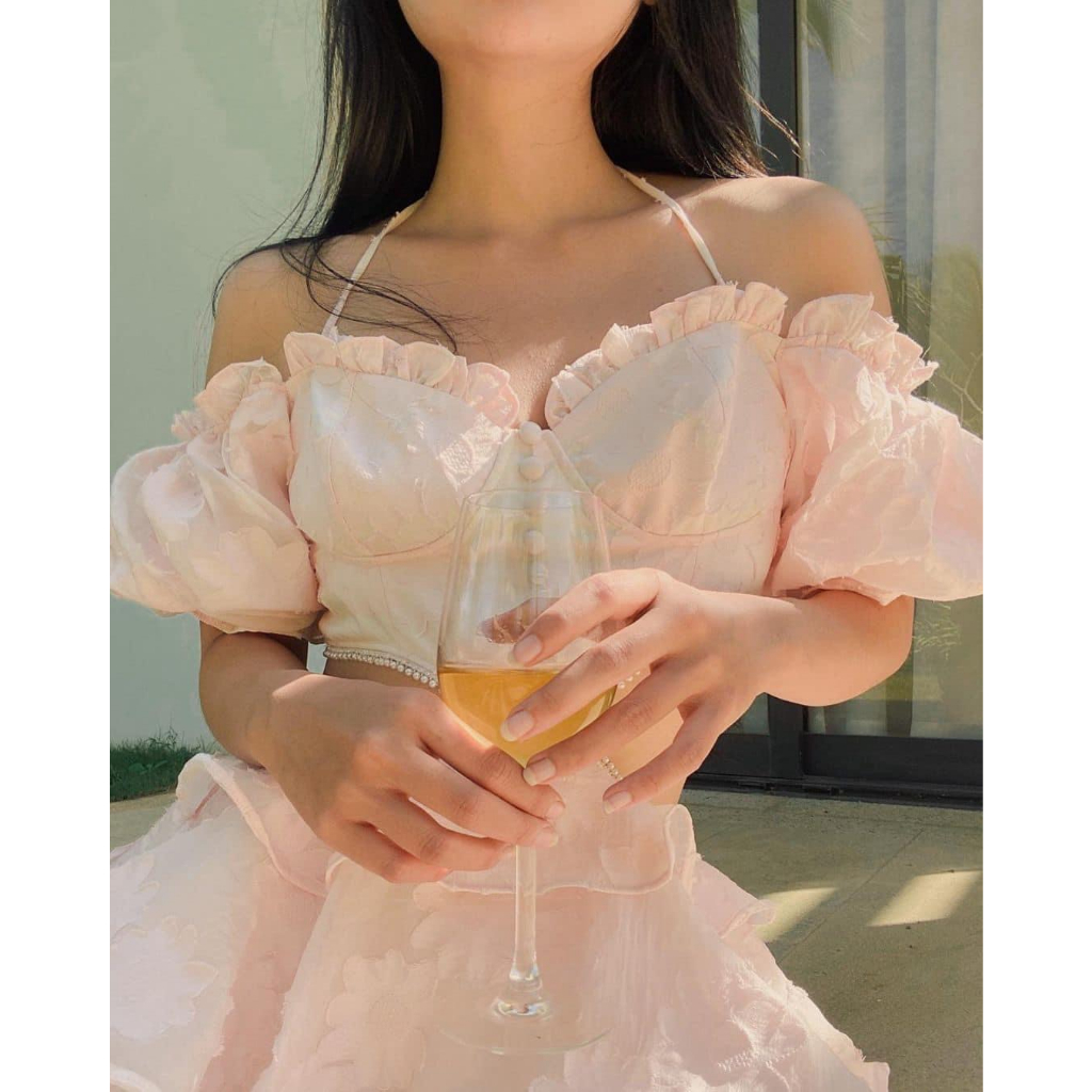 THANH LÝ  - Váy hồng cắt eo brand Hoachoem - S